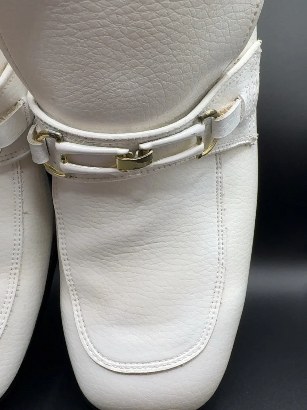 White Leather Men's Slip-On Loafers with Gold Bit